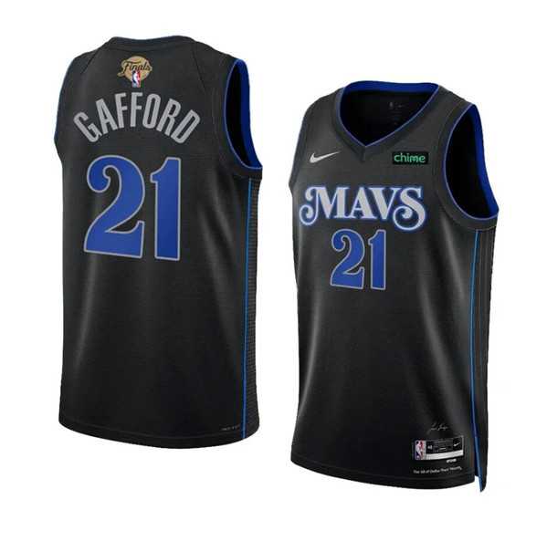 Mens Dallas Mavericks #21 Daniel Gafford Black 2024 Finals City Edition Stitched Basketball Jersey Dzhi